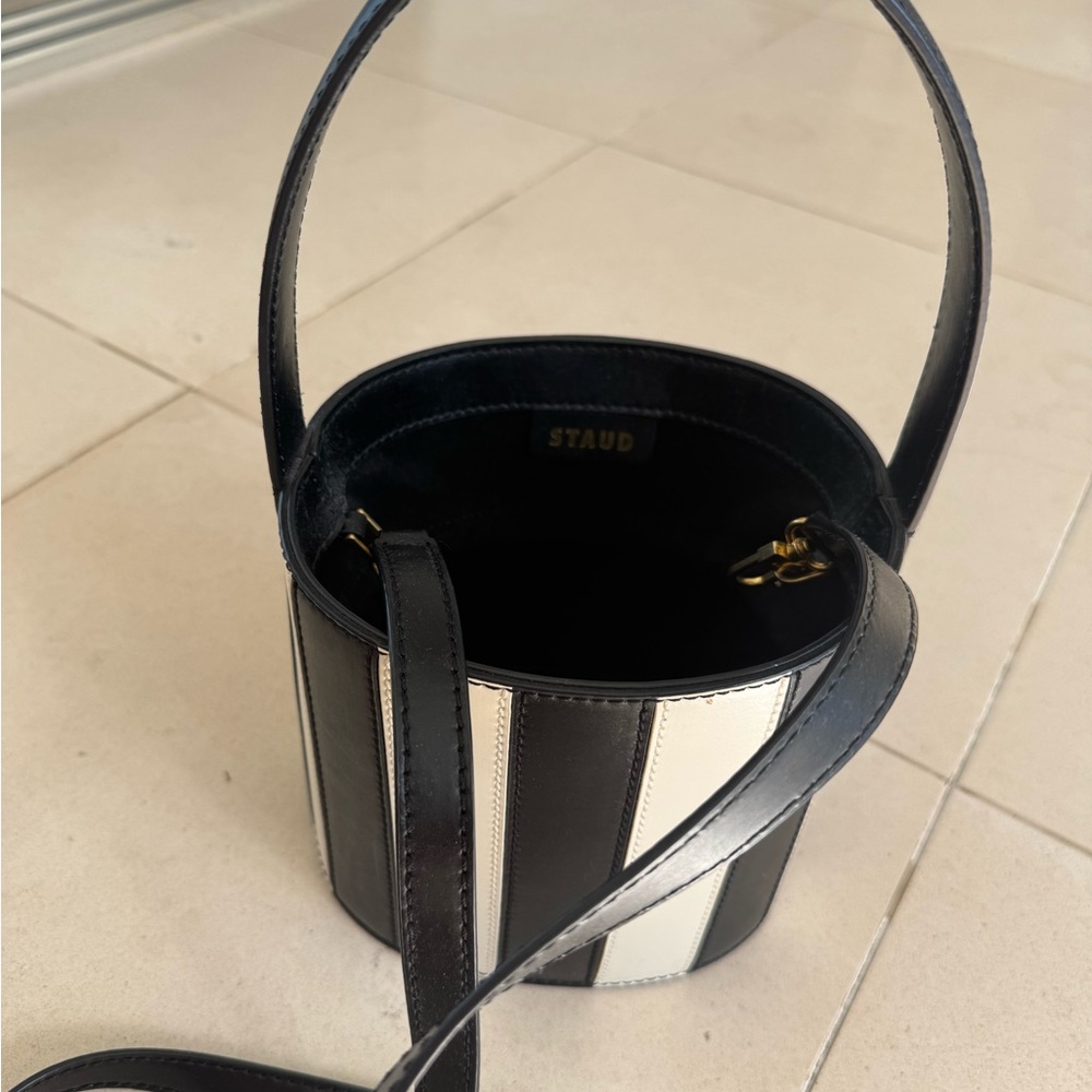 STAUD Striped Black and White Shoulder Bag